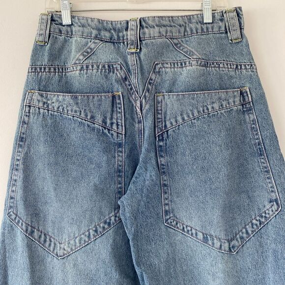 A.LAB Blue Denim with Pink Stitching Super Wide Leg sz 10 W32 Y2K Street - Picture 8 of 16